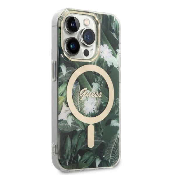 Set Guess GUBPP14XHJEACSA Case+ Charger iPhone 14 Pro Max 6.7" green/green hard case Jungle MagSafe_3