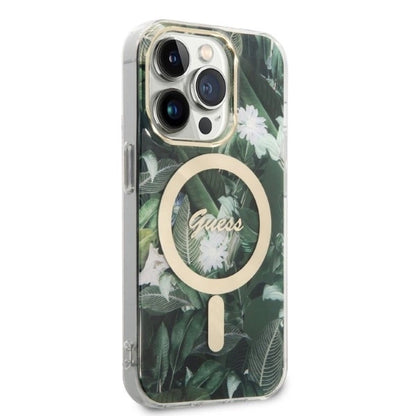 Set Guess GUBPP14XHJEACSA Case+ Charger iPhone 14 Pro Max 6.7" green/green hard case Jungle MagSafe_3