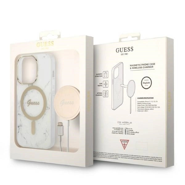 Guess Marble MagSafe Case + Charger Set for iPhone 14 Pro Max 6.7&quot; - White_9