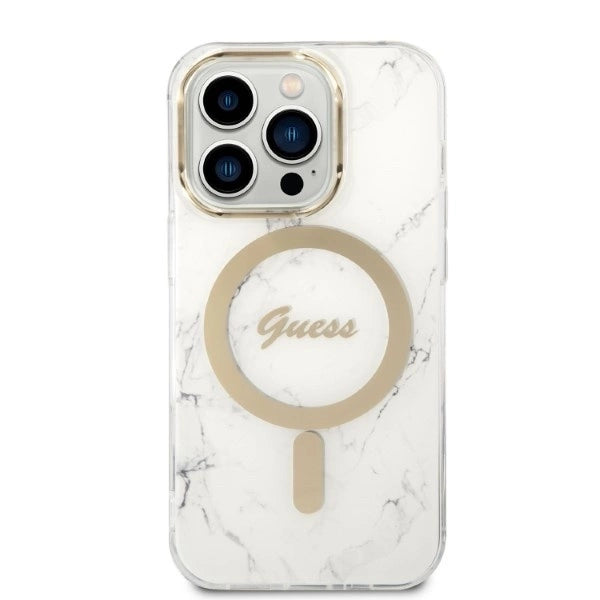 Guess Marble MagSafe Case + Charger Set for iPhone 14 Pro Max 6.7&quot; - White_2