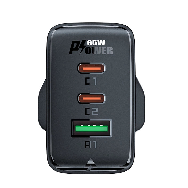 Acefast charger GaN 65W 3 ports (1xUSB, 2xUSB C PD) UK plug white (A44)_2