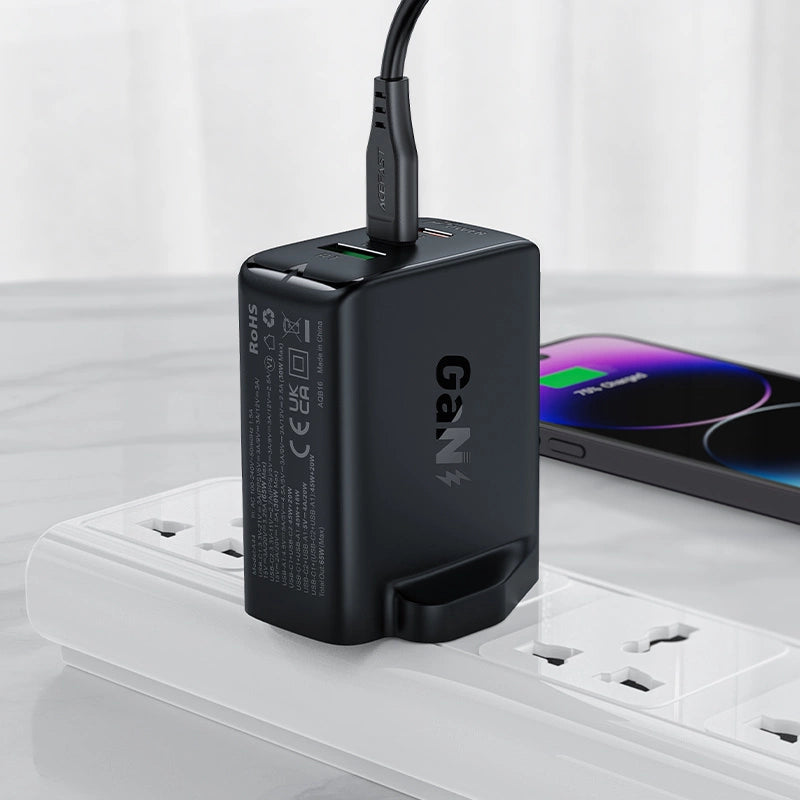 Acefast charger GaN 65W 3 ports (1xUSB, 2xUSB C PD) UK plug white (A44)_3