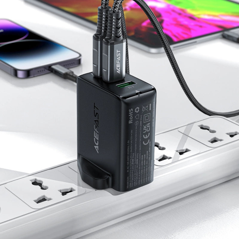 Acefast charger GaN 65W 3 ports (1xUSB, 2xUSB C PD) UK plug white (A44)_4