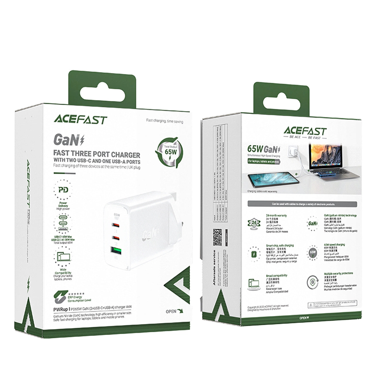 Acefast charger GaN 65W 3 ports (1xUSB, 2xUSB C PD) UK plug white (A44)_5