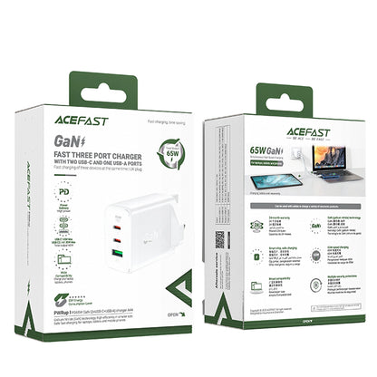 Acefast charger GaN 65W 3 ports (1xUSB, 2xUSB C PD) UK plug white (A44)_5