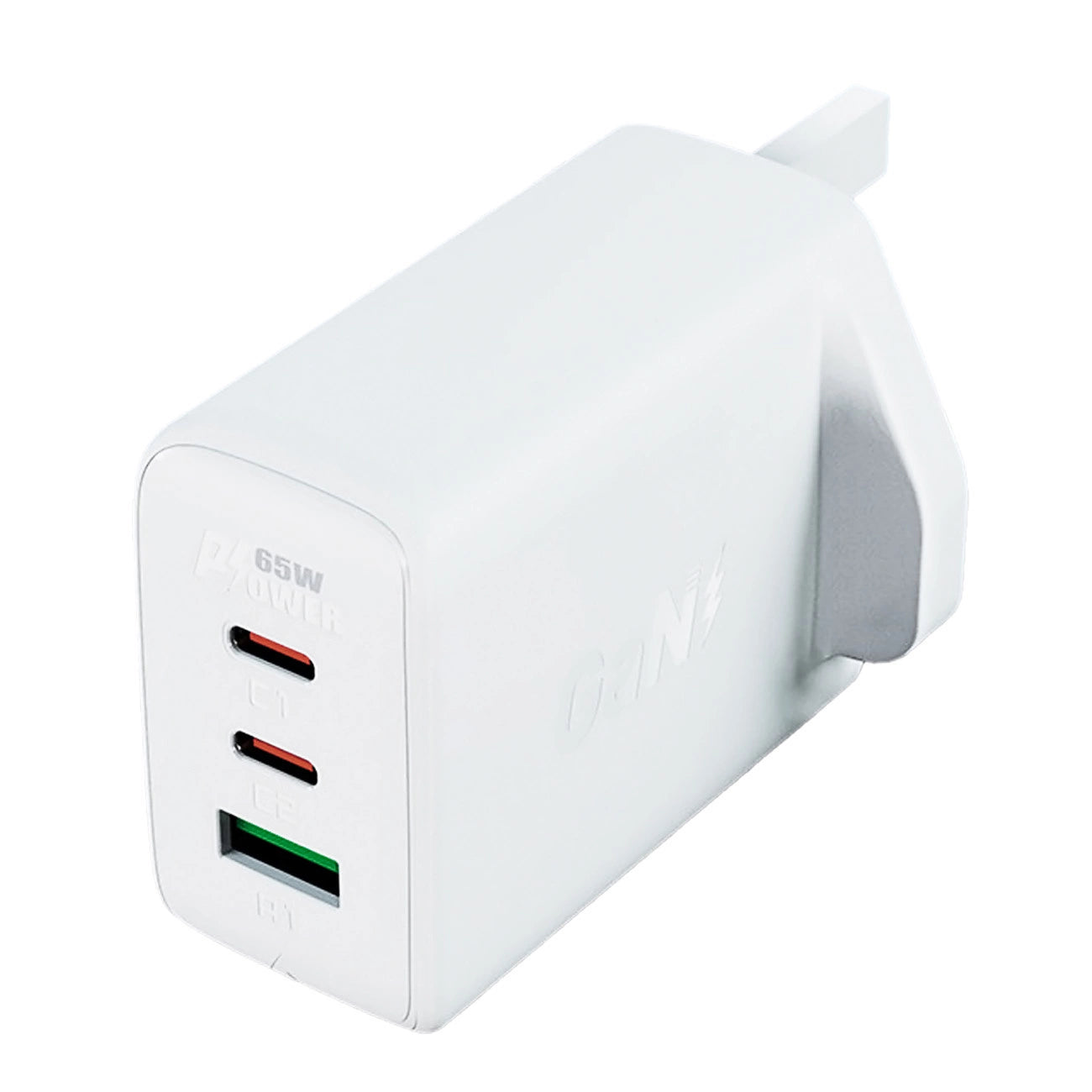 Acefast charger GaN 65W 3 ports (1xUSB, 2xUSB C PD) UK plug white (A44)_0