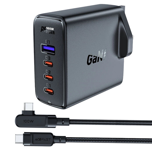 Fast charger GaN UK 100W Power Delivery 3x USB C 1x USB - black_0