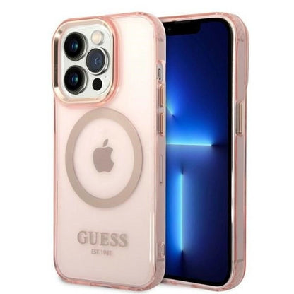 Guess GUHMP14LHTCMP iPhone 14 Pro 6.1" pink/pink hard case Gold Outline Translucent MagSafe_0