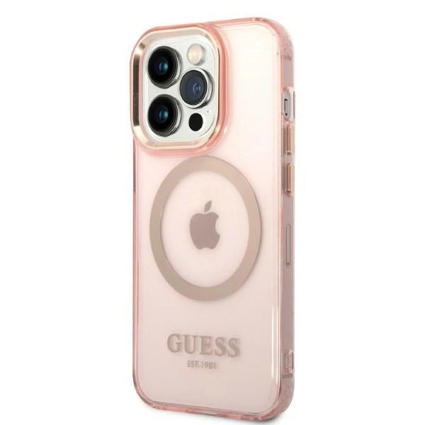 Guess GUHMP14LHTCMP iPhone 14 Pro 6.1" pink/pink hard case Gold Outline Translucent MagSafe_1