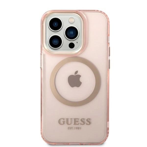 Guess GUHMP14LHTCMP iPhone 14 Pro 6.1" pink/pink hard case Gold Outline Translucent MagSafe_2
