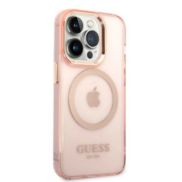Guess GUHMP14LHTCMP iPhone 14 Pro 6.1" pink/pink hard case Gold Outline Translucent MagSafe_3