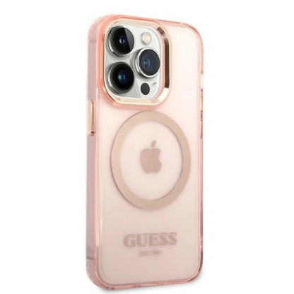 Guess GUHMP14LHTCMP iPhone 14 Pro 6.1" pink/pink hard case Gold Outline Translucent MagSafe_3