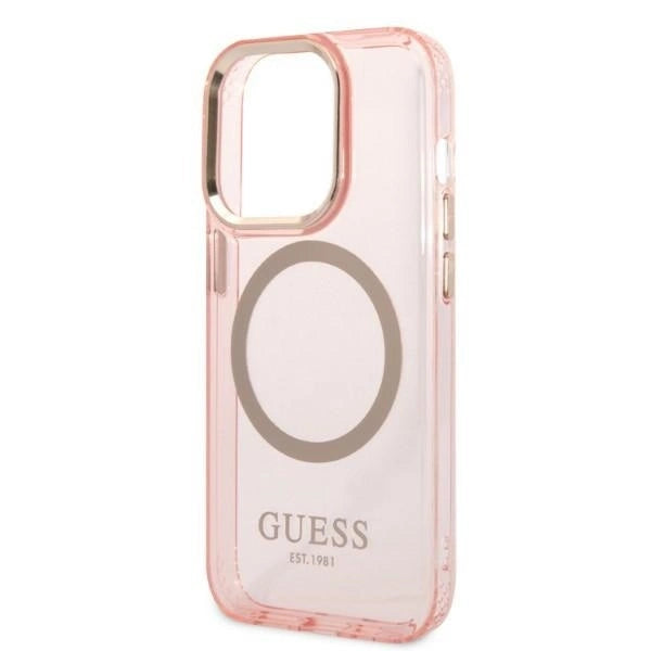 Guess GUHMP14LHTCMP iPhone 14 Pro 6.1" pink/pink hard case Gold Outline Translucent MagSafe_5
