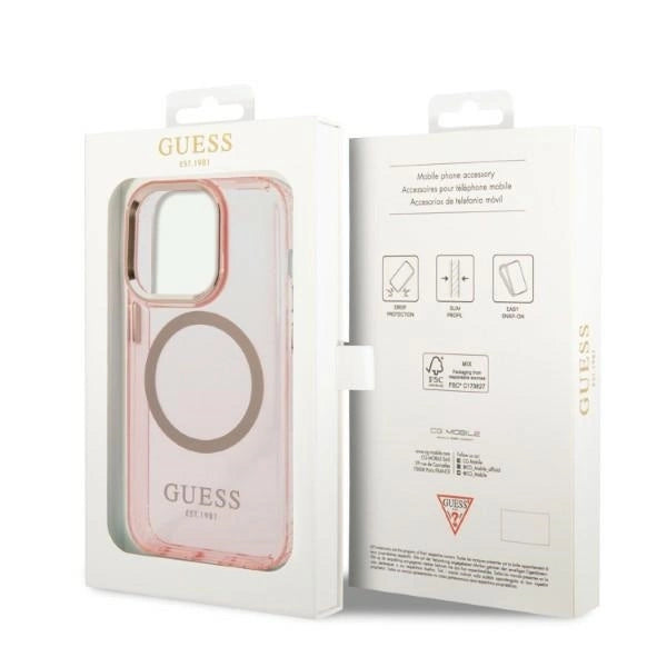 Guess GUHMP14LHTCMP iPhone 14 Pro 6.1" pink/pink hard case Gold Outline Translucent MagSafe_7