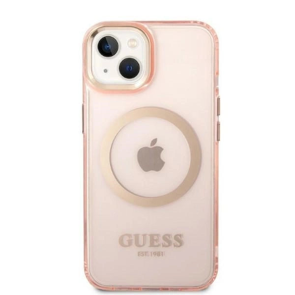 Guess GUHMP14MHTCMP iPhone 14 Plus 6.7" pink/pink hard case Gold Outline Translucent MagSafe_2