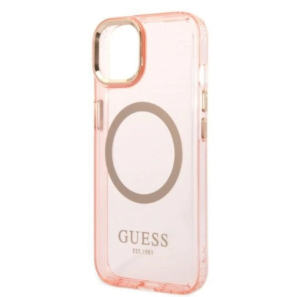 Guess GUHMP14MHTCMP iPhone 14 Plus 6.7" pink/pink hard case Gold Outline Translucent MagSafe_5