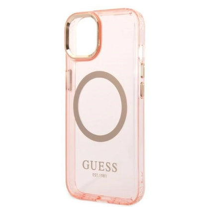 Guess GUHMP14MHTCMP iPhone 14 Plus 6.7" pink/pink hard case Gold Outline Translucent MagSafe_5