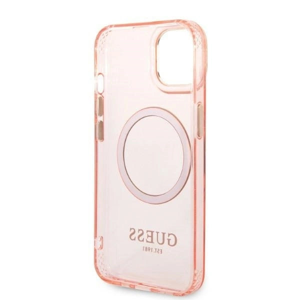 Guess GUHMP14MHTCMP iPhone 14 Plus 6.7" pink/pink hard case Gold Outline Translucent MagSafe_6
