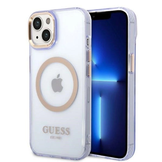 Guess GUHMP14SHTCMU iPhone 14 6.1" purple/purple hard case Gold Outline Translucent MagSafe_0