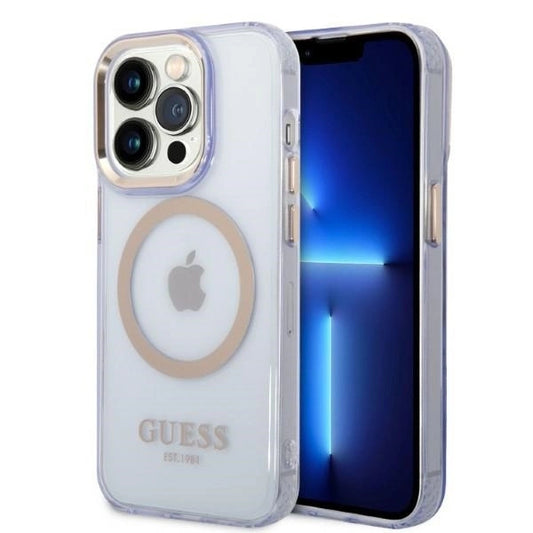 Guess Gold Outline Translucent MagSafe Case for iPhone 14 Pro Max 6.7&quot; - Purple_0