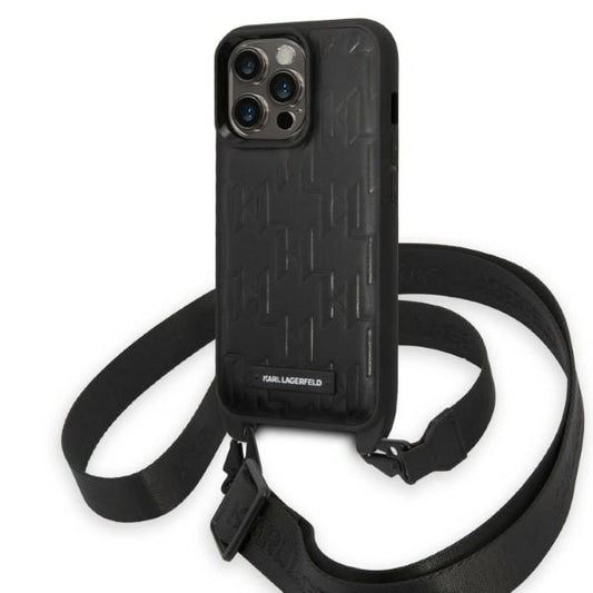 Karl Lagerfeld KLHCP14LSTMMK iPhone 14 Pro 6.1" hardcase black/black Monogram Plaque Logo Strap_0