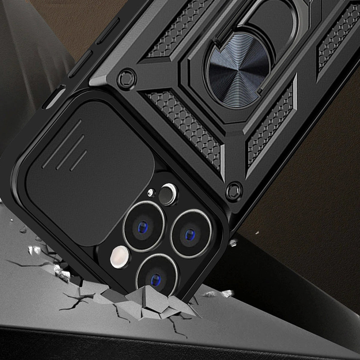 Hybrid Armor Camshield case for Huawei nova Y90 armored case with camera cover black_1