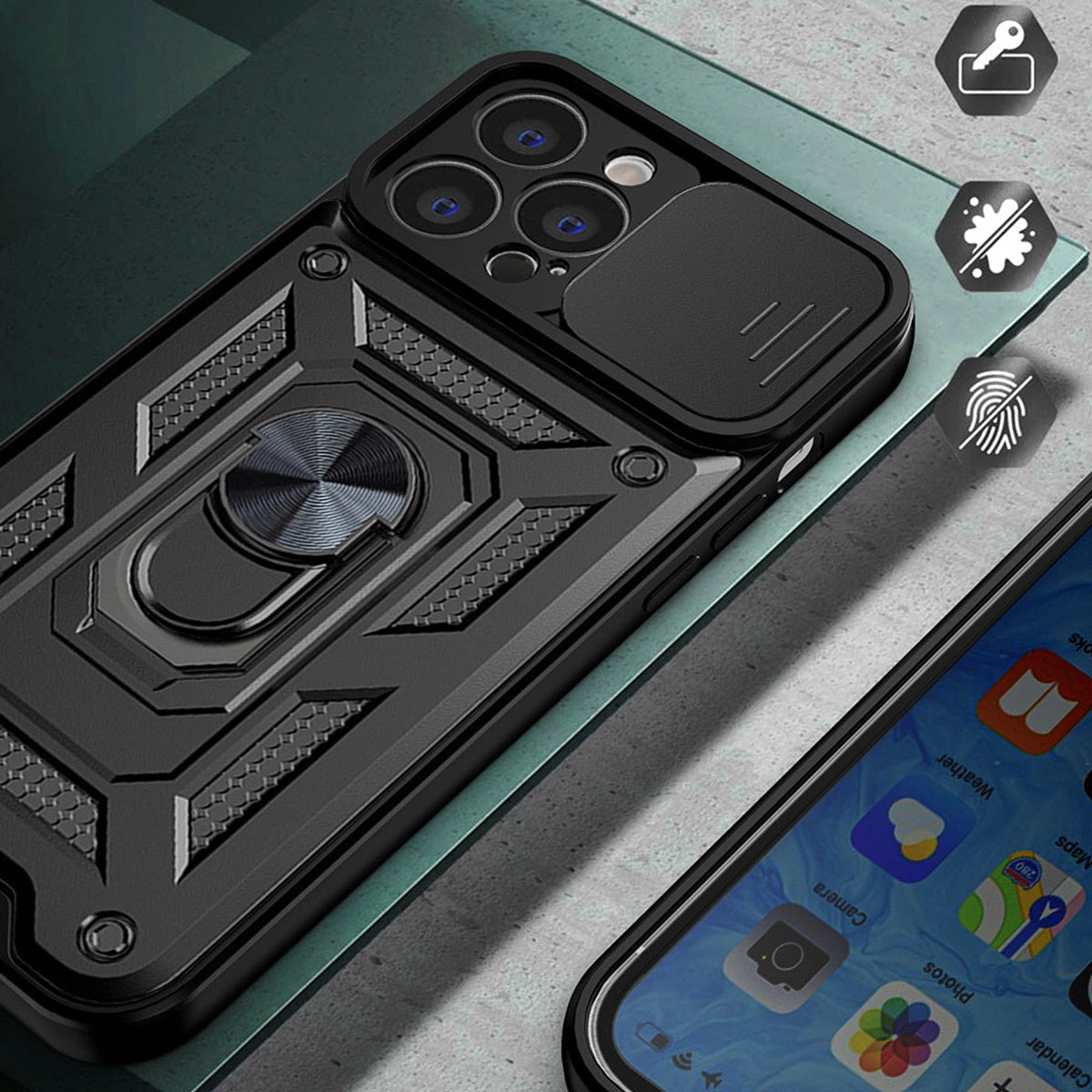 Hybrid Armor Camshield case for Huawei nova Y90 armored case with camera cover black_5