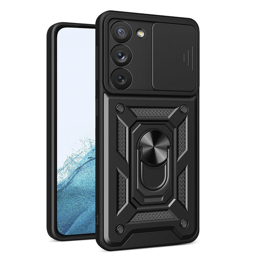 Hybrid Armor Camshield case for Samsung Galaxy S23 armored case with camera cover black_0