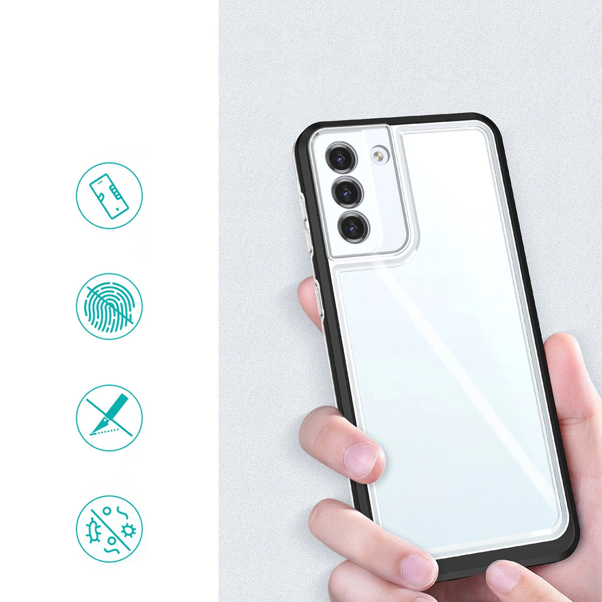 Clear 3in1 case for Samsung Galaxy S23+ silicone cover with frame black_6