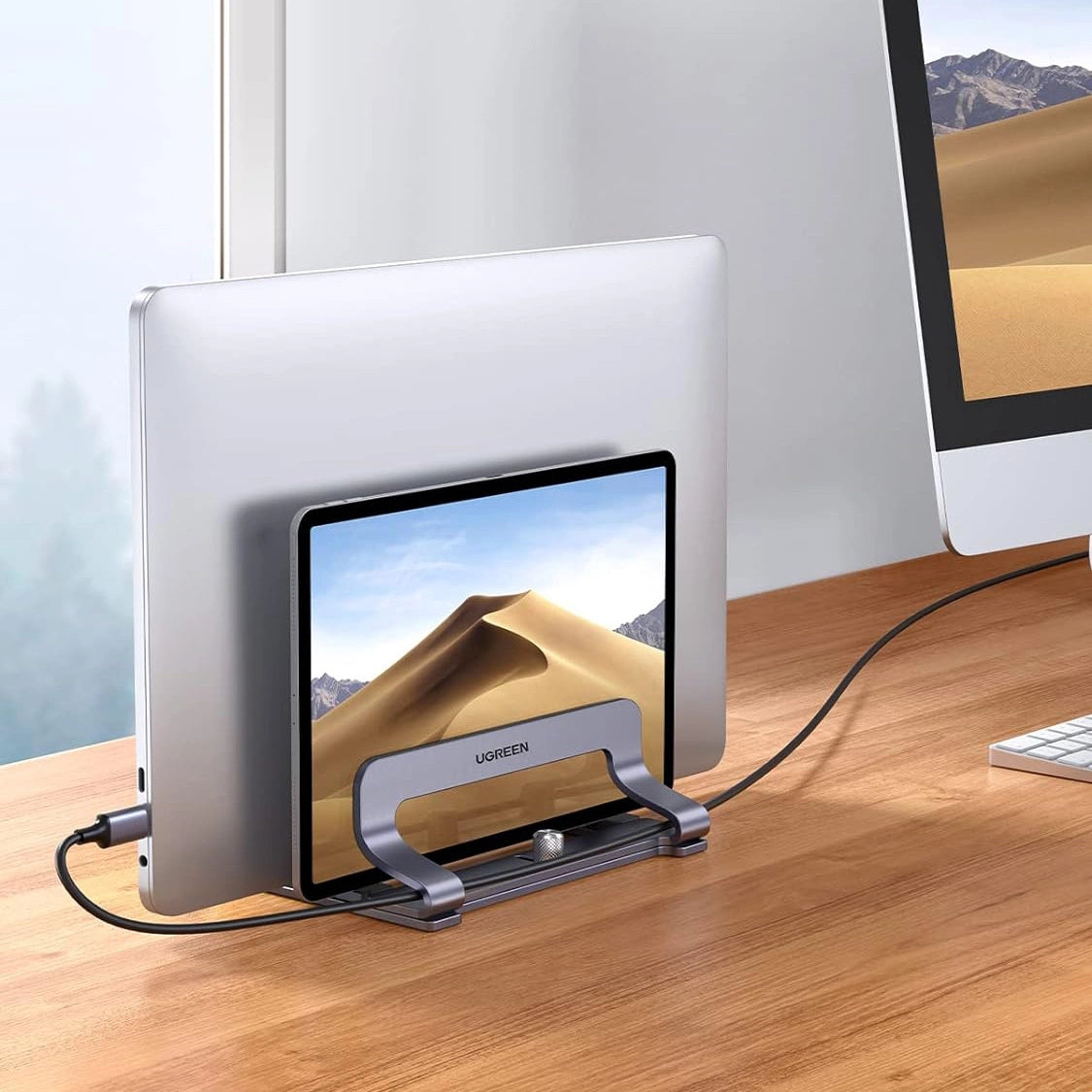 Ugreen LP258 Vertical Stand for 2 Devices Aluminum for Laptop Tablet - Silver_2