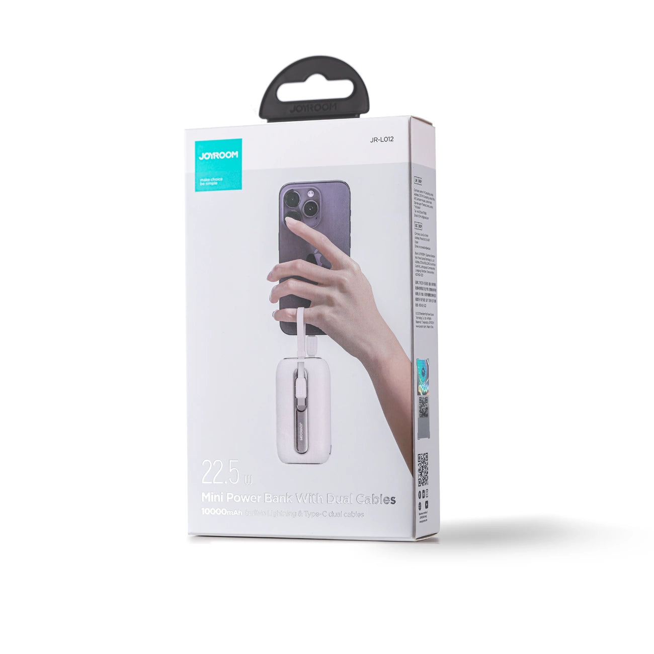 Joyroom mini powerbank 10000mAh Colorful Series 22.5W with 2 built-in USB C and Lightning cables white (JR-L012)_4