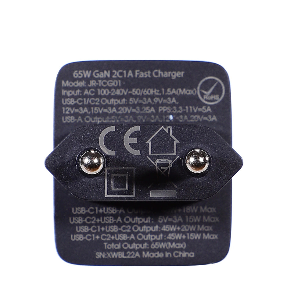 Joyroom fast GaN charger 65W USB-A, 2x USB-C black + USB-C - USB-C cable 100W 1.2m (TCG01)_5