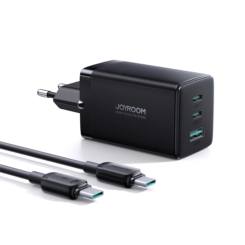 Joyroom fast GaN charger 65W USB-A, 2x USB-C black + USB-C - USB-C cable 100W 1.2m (TCG01)_0