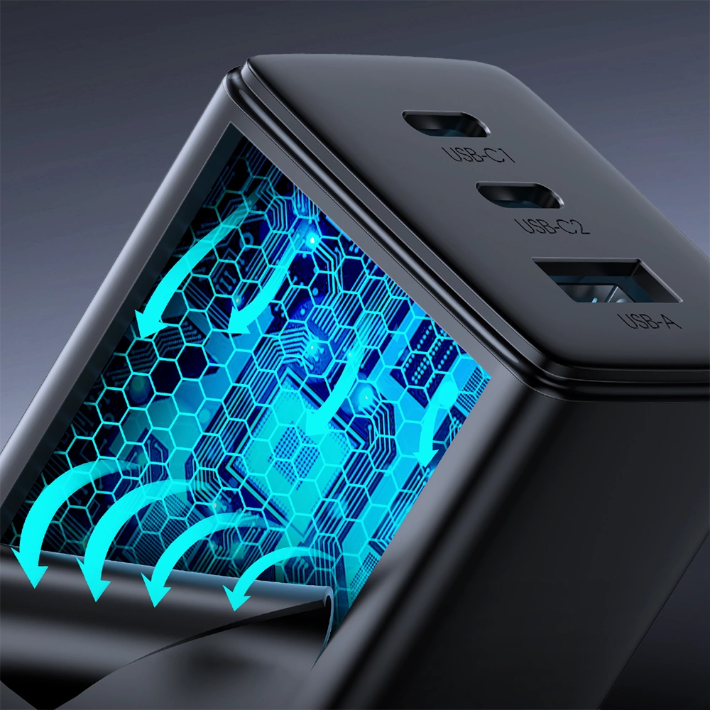 Joyroom fast GaN charger 65W USB-A, 2x USB-C black + USB-C - USB-C cable 100W 1.2m (TCG01)_10