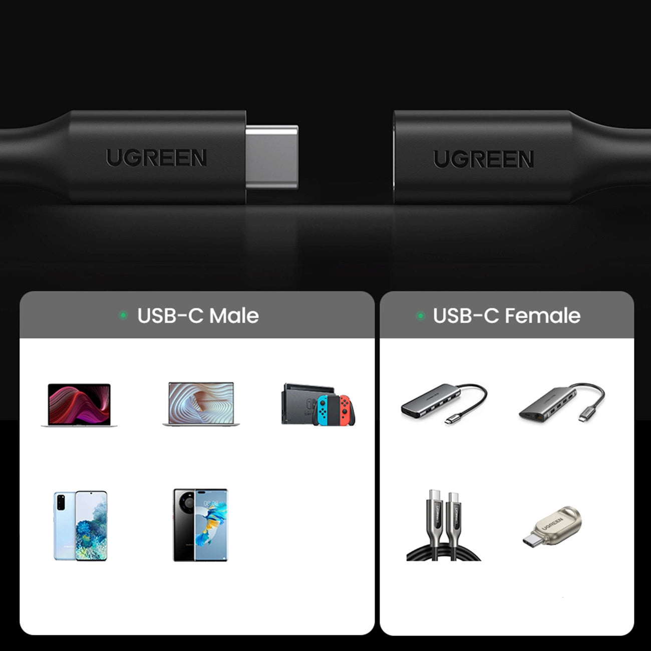 Ugreen 10387 USB-C - USB-C PD QC cable 4K 60Hz 100W 5A 10Gb/s 1m - black_10