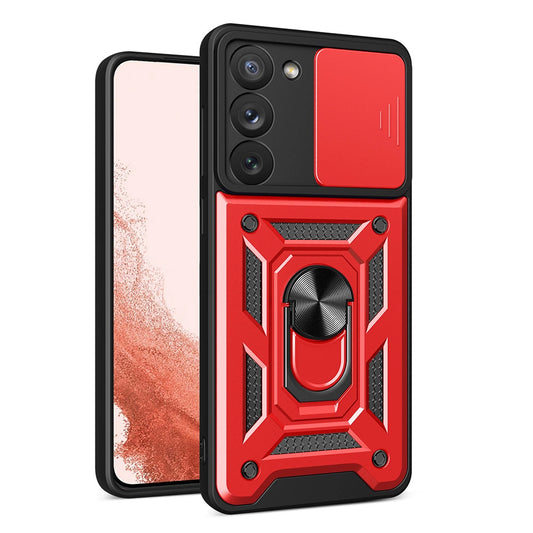 Hybrid Armor Camshield case for Samsung Galaxy S23+ armored cover with camera cover red_0