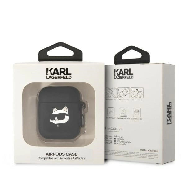 Karl Lagerfeld KLA2RUNCHK AirPods 1/2 cover black/black Silicone Choupette Head 3D_2