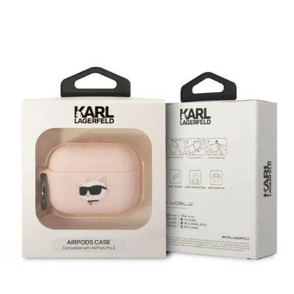 Karl Lagerfeld KLAP2RUNCHP AirPods Pro 2 cover pink/pink Silicone Choupette Head 3D_3