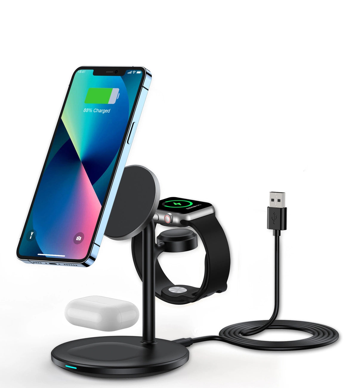 Choetech T585-F 3in1 Magnetic wireless charger station for iPhone 12/13/14 series,AirPods Pro and iwatch charger Black_1