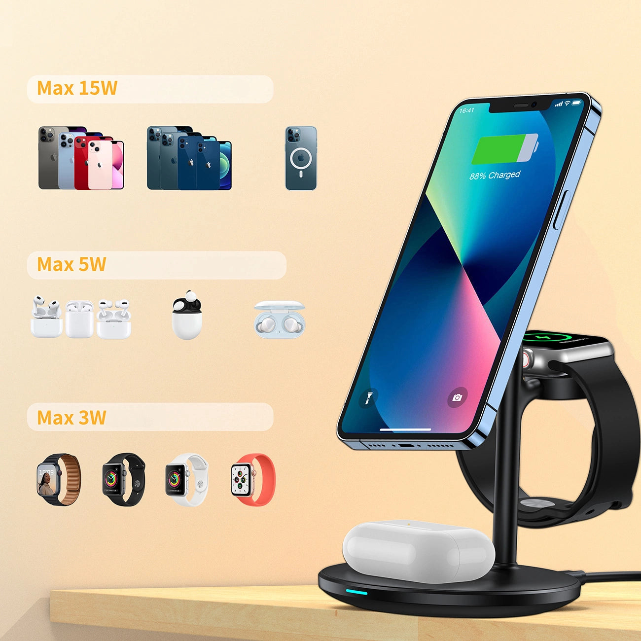 Choetech T585-F 3in1 Magnetic wireless charger station for iPhone 12/13/14 series,AirPods Pro and iwatch charger Black_9