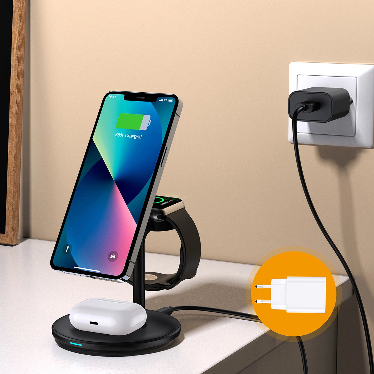 Choetech T585-F 3in1 Magnetic wireless charger station for iPhone 12/13/14 series,AirPods Pro and iwatch charger Black_11