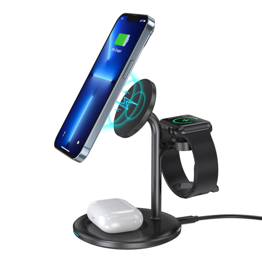 Choetech T585-F 3in1 Magnetic wireless charger station for iPhone 12/13/14 series,AirPods Pro and iwatch charger Black_0