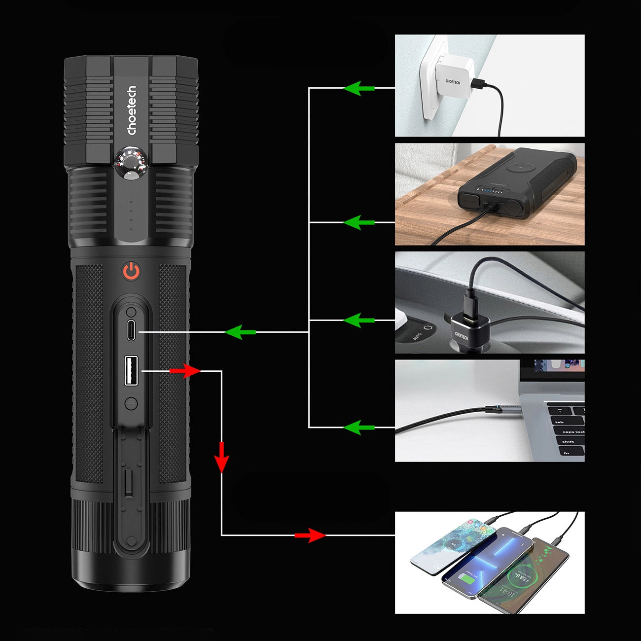 Choetech Jump Starter with Powerbank 8000mAh - LED Flashlight (TC0016) - Black_7
