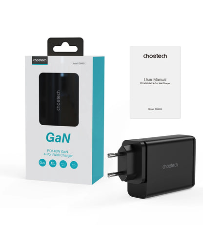 Choetech charger GaN 140W 4 ports (2x USB C, 2x USB) black (PD6005)_4