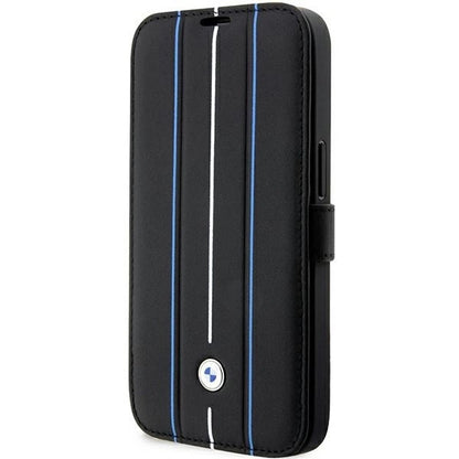 Case BMW BMBKP14X22RVSK iPhone 14 Pro Max 6.7&quot; black/black bookcase Leather Stamp Blue Lines_0
