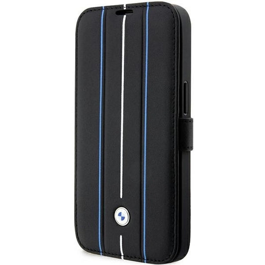 Case BMW BMBKP14X22RVSK iPhone 14 Pro Max 6.7&quot; black/black bookcase Leather Stamp Blue Lines_0