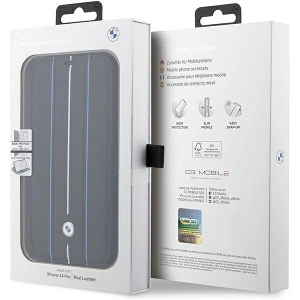 Case BMW BMBKP14X22RVSK iPhone 14 Pro Max 6.7&quot; black/black bookcase Leather Stamp Blue Lines_6