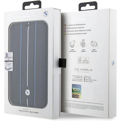 Case BMW BMBKP14X22RVSK iPhone 14 Pro Max 6.7&quot; black/black bookcase Leather Stamp Blue Lines_6
