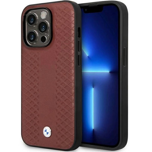 Case BMW BMHCP14L22RFGR iPhone 14 Pro 6.1&quot; Burgundy/burgundy Leather Diamond Pattern_0