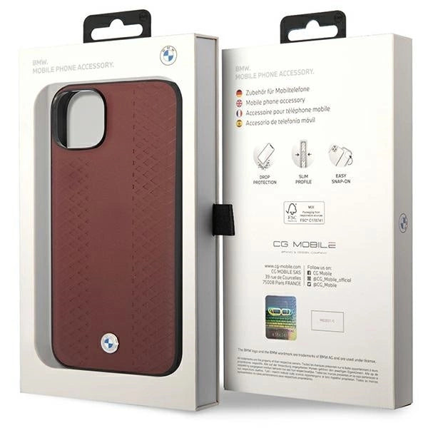 Case BMW BMHCP14S22RFGR iPhone 14 6.1&quot; Burgundy/burgundy Leather Diamond Pattern_7